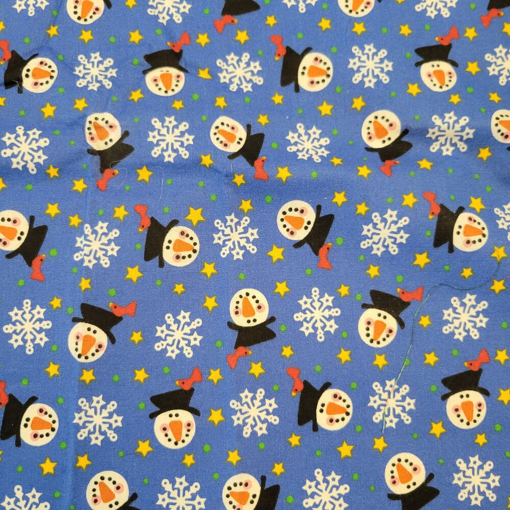Cotton Fabric Snowman Snowflakes Stars Christmas 33" x 42" General Fabrics